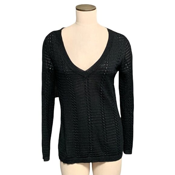 New York & Company M Tunic Sweater Black Silver Metallic Long Sleeve 208E - Picture 1 of 7